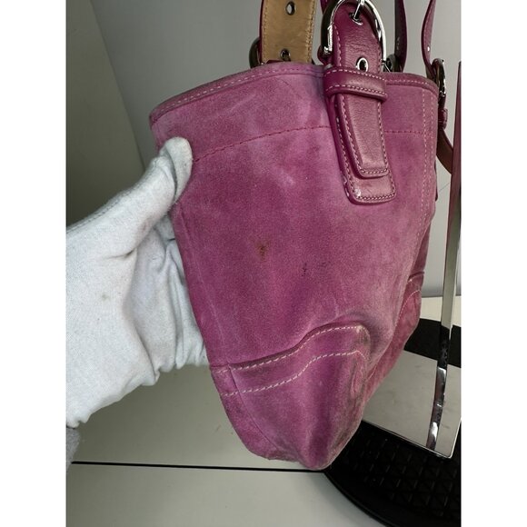 WORN / CLEANING Vintage Y2K Coach 9522 Soho Pink Suede Shoulder Bag Purse - Picture 2 of 12